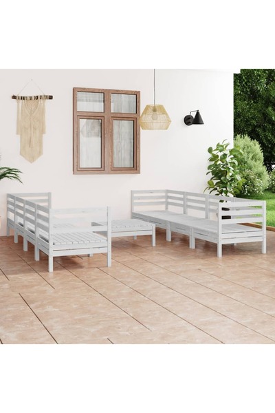 Concept Σετ επίπλων κήπου, 9 τεμάχια, λευκό, μασίφ ξύλο πεύκου