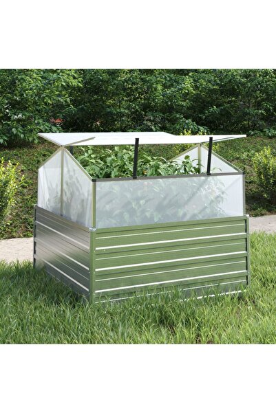 Concept Υπερυψωμένο παρτέρι με θερμοκήπιο κήπου, ασημί, 100x100x85 εκ.