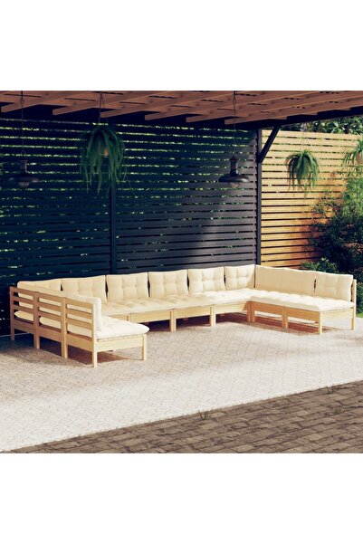 Concept Σετ επίπλων κήπου με κρεμ μαξιλάρια, 10 τεμάχια, μασίφ ξύλο πεύκου