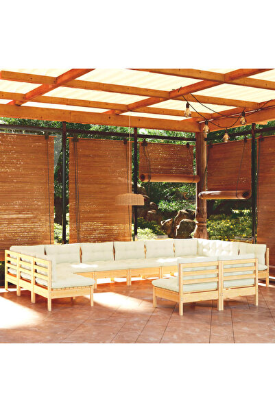 Concept Σετ επίπλων κήπου με κρεμ μαξιλάρια, 12 τεμάχια, μασίφ ξύλο πεύκου