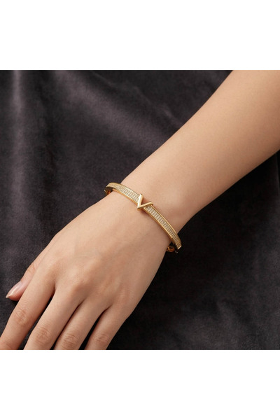 Generic Gold Tone “V” Clasp Bangle – Sparkling Stone Band | Minimalist Luxury...