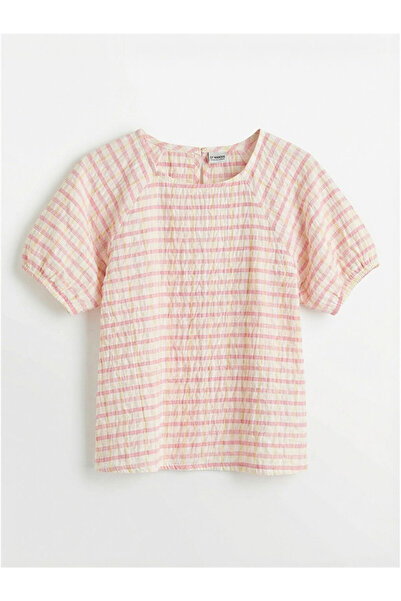 LC Waikiki Bluză roz decolteu pătrat ecosez pentru fete