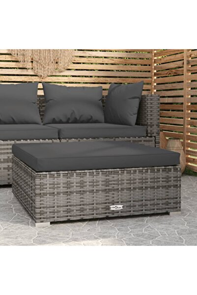 Concept Taburet de grădină cu pernă, gri, 70x70x30 cm, poliratan