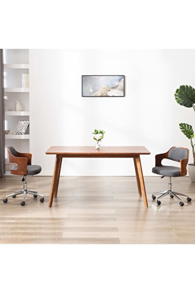 Concept Scaun de birou pivotant, gri, lemn curbat și material textil