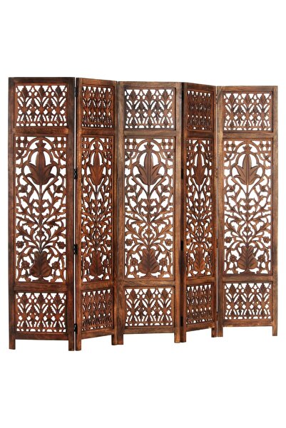 Concept Paravan cameră sculptat manual 5 panouri maro 200x165 cm mango