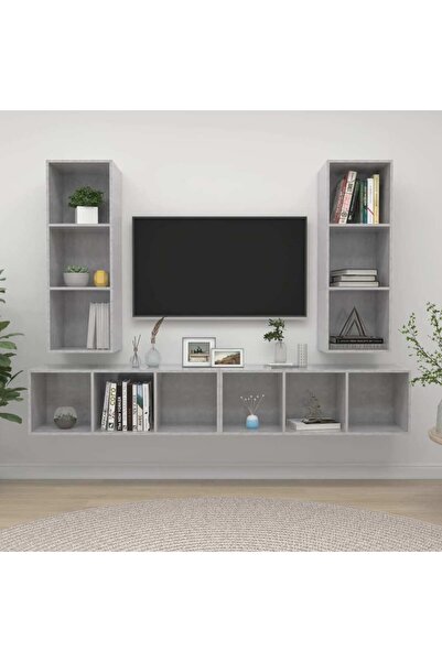 Concept Επιτοίχια ντουλάπια τηλεόρασης, 4 τεμ., γκρι σκυροδέματος, μοριοσανίδα