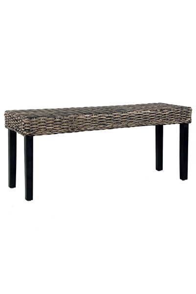 Concept Bancă, negru, 110 cm, ratan kubu și lemn masiv de mango