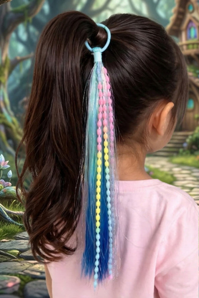 shop Blue and Navy Color Gradient Hair Detailed Children's Rubber Clip - Bead...