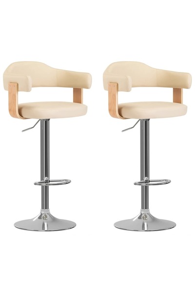 Concept Σκαμπό μπαρ, 2 τεμ., κρεμ, καμπυλωτό ξύλο και οικολογικό Δερμάτινο