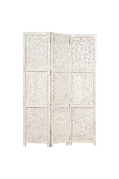 Concept Paravan cameră sculptat manual 3 panouri alb 120x165 cm mango