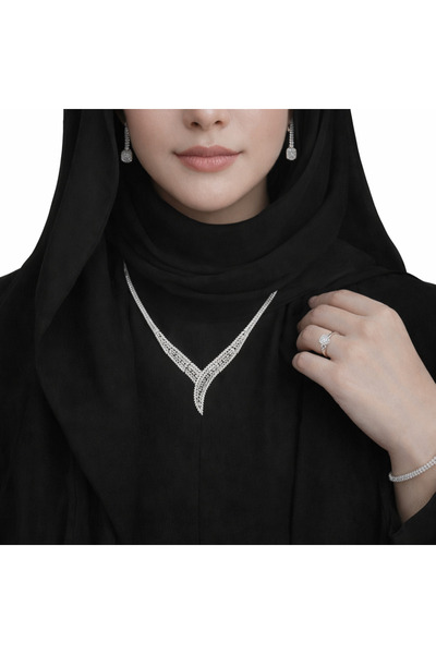 Generic Silver Tone Bridal Jewelry Set – Necklace, Earrings, Ring & Bracelet ...