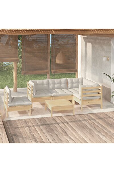 Concept Σετ επίπλων κήπου με κρεμ μαξιλάρια, 6 τεμάχια, ξύλο πεύκου