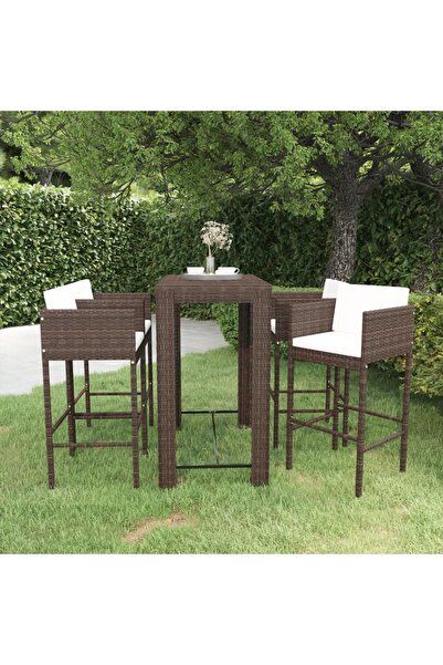 Concept Σετ επίπλων μπαρ κήπου με μαξιλάρια, 5 τεμάχια, καφέ, πολυρατάν