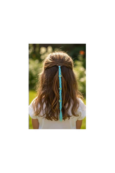 shop Elastic de păr colorat cu detalii florale albastre - Accesoriu de păr co...