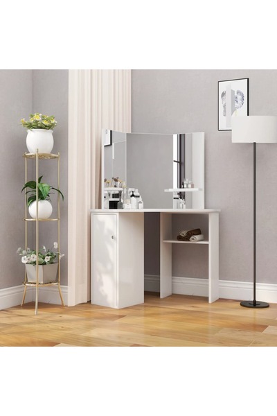 Concept Masă de toaletă colțar, masă pentru machiaj și cosmetice, alb