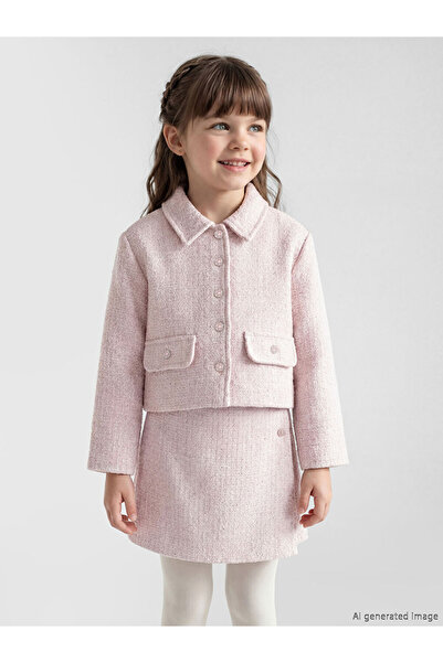 LC Waikiki Pink Girls' Glittery Tweed Jacket