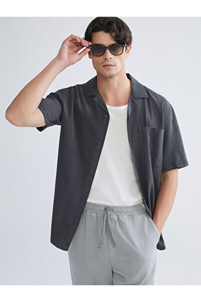 LC Waikiki Ανδρικό πουκάμισο ανθρακί με κανονική εφαρμογή, μακρυμάνικο, από γ...