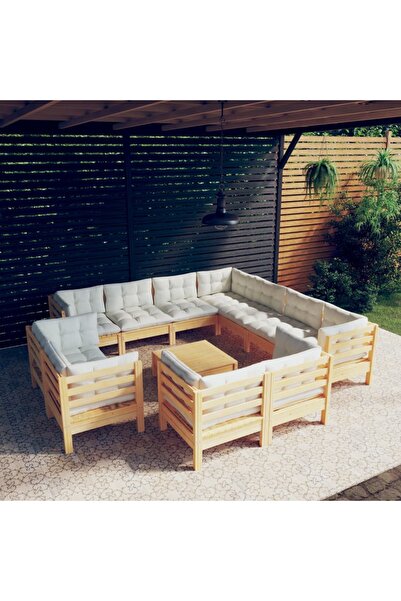 Concept Σετ επίπλων κήπου με κρεμ μαξιλάρια, 12 τεμάχια, μασίφ ξύλο πεύκου
