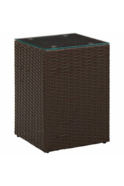 Concept Βοηθητικό τραπεζάκι με γυάλινη επιφάνεια, καφέ, 35x35x52 cm, πολυρατάν