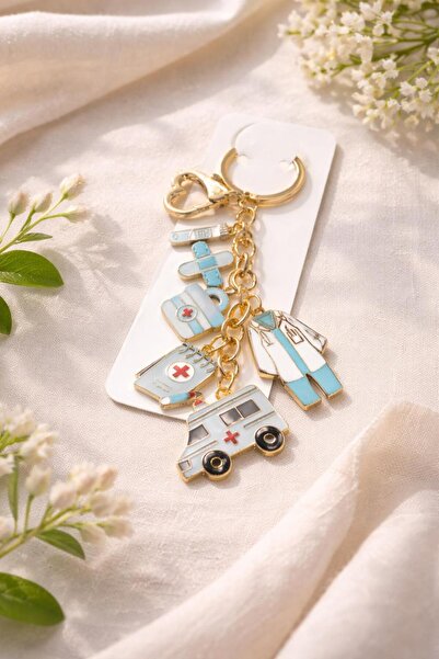 ZRN AKSESUAR Zrn Accessories Health Themed Charm Keychain – Gold Chain with D...