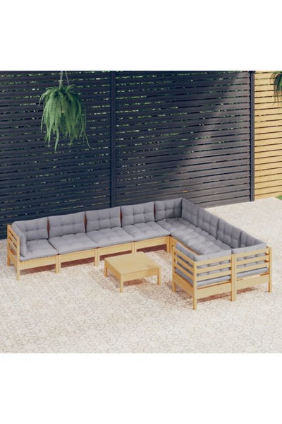 Concept Σετ επίπλων κήπου με μαξιλάρια, 10 τεμάχια, γκρι, ξύλο πεύκου