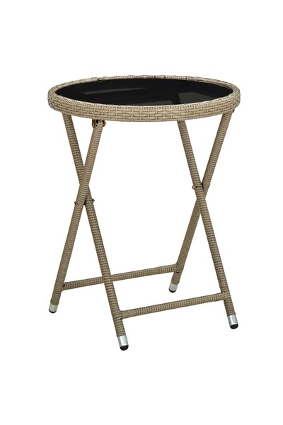 Concept Masă de ceai, bej, 60 cm, poliratan și sticlă securizată