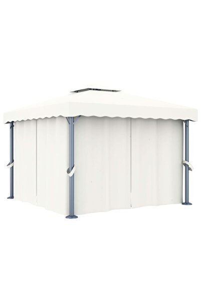 Concept Pavilion cu perdea, alb crem, 3 x 3 m, aluminiu