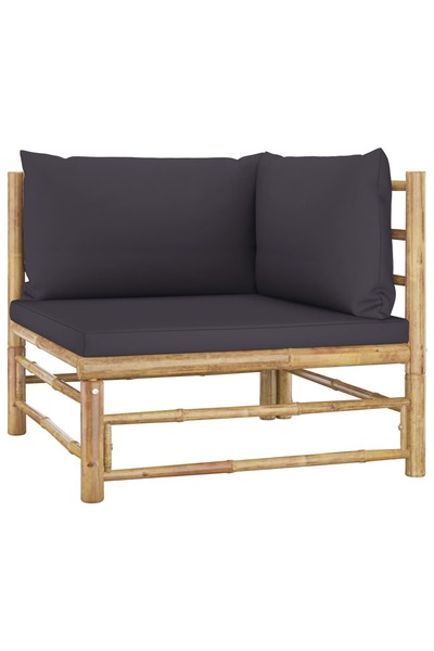 Concept Γωνιακός καναπές κήπου, σκούρα γκρι μαξιλάρια, Μπαμπού