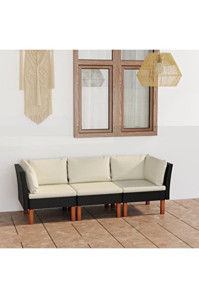 Concept Τριθέσιος καναπές κήπου με μαξιλάρια, μαύρος, πολυρατάν