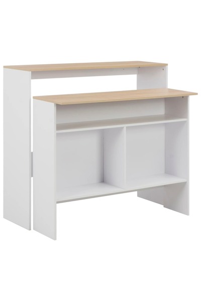 Concept Τραπέζι μπαρ με 2 επιφάνειες, λευκό και δρυς, 130x40x120 εκ.