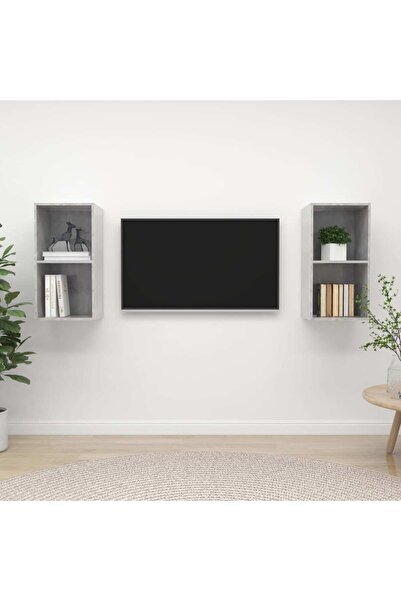 Concept Επιτοίχια ντουλάπια τηλεόρασης, 2 τεμ., γκρι σκυροδέματος, μοριοσανίδα