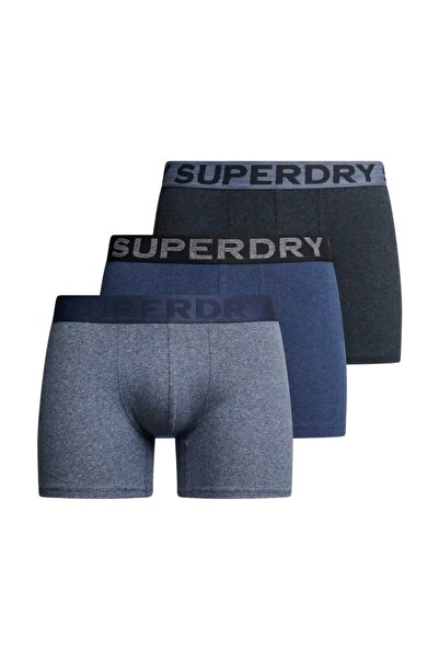 SUPERDRY Set of 3 Boxers, Navy Blue Cotton, High Comfort, Elastic Waist, Logo...