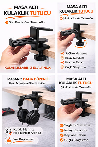 Yapı3D جهاز حامل سماعات الرأس تحت الطاولة |   حزام سماعة الأذن القابل للضغط |...