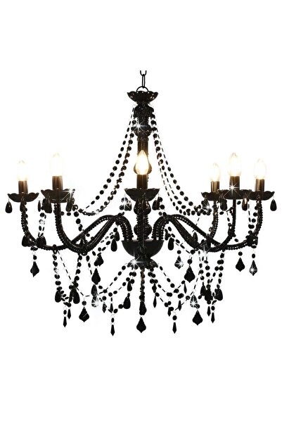 Concept Candelabru cu mărgele, negru, 8 becuri E14