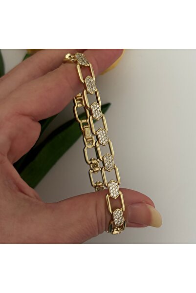 Xuping 14K Renginde Dikdörtgen Ara Taşlı Kuyum Model Bileklik 17+2 cm
