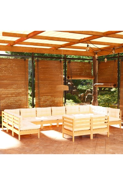 Concept Σετ επίπλων κήπου με κρεμ μαξιλάρια, 12 τεμάχια, μασίφ ξύλο πεύκου