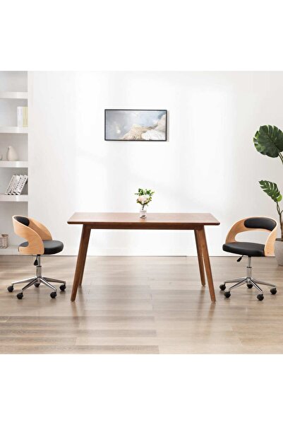 Concept Scaun de birou pivotant, negru, lemn curbat și piele ecologică