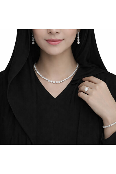 Generic Silver Tone Floral Jewelry Set – Necklace, Earrings, Ring & Bracelet ...