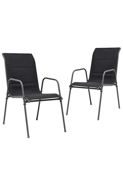 Concept Στοιβαζόμενες καρέκλες κήπου, 2 τεμ., μαύρες, ατσάλινες και υφασμάτινες