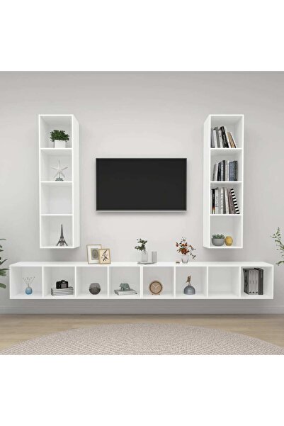 Concept Επιτοίχια ντουλάπια τηλεόρασης, 4 τεμ., λευκά, μοριοσανίδα
