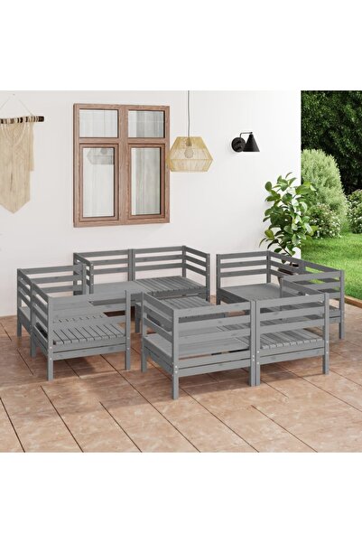 Concept Set mobilier de grădină, 9 piese, gri, lemn masiv de pin