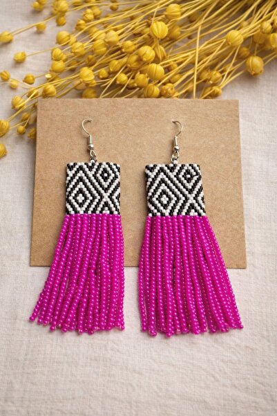 hand shey Püskül Diyarı - Miyuki Boncuk Küpe | El Yapımı | Çelik Aparatlı-Pembe