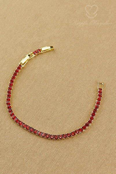 Keyifli Hayaller Steel Waterway - 4mm Red Zircon Stone Waterway Steel Bracele...