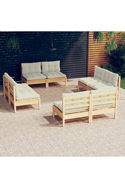 Concept Set mobilier grădină cu perne crem, 8 piese, lemn masiv de pin
