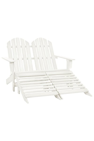 Concept Scaun grădină Adirondack cu 2 locuri & otoman alb lemn de brad