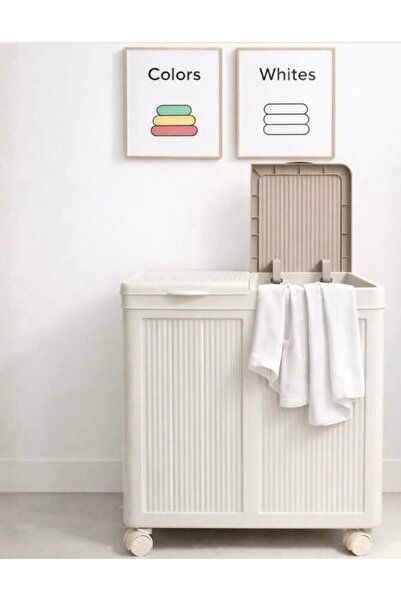 TD HOME 100 Litre Dev Kapasiteli, Bej-Kahverengi, Tekerlekli ve Katlanabilir ...