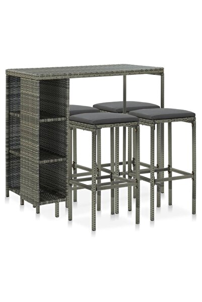 Concept Σετ επίπλων μπαρ κήπου 5 τεμαχίων με μαξιλάρια, γκρι, πολυρατάν