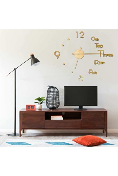 Concept Ceas de perete 3D, auriu, 100 cm, XXL, design modern