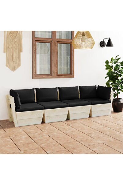 Concept Canapea grădină din paleți, 4 locuri, cu perne, lemn de molid