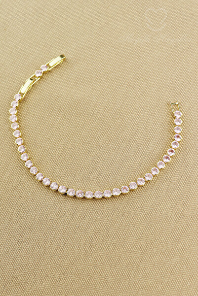 Keyifli Hayaller Steel Waterway - 5mm Pink Zircon Stone Waterway Steel Bracel...